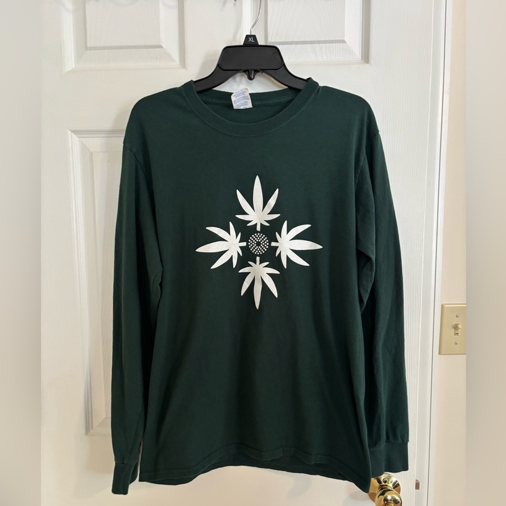 Green Long Sleeve Shirt with White Graphic